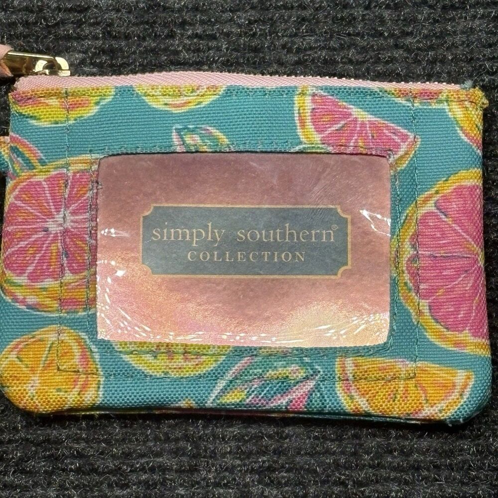 Simply Southern ID Case Coin Purse Keychain Wallet Citrus Orange Teal Print